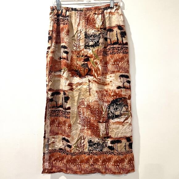 Nancy Bolen Silk Maxi Skirt Small Side Slit Side Zip African Safari Print Zebra - Picture 2 of 7